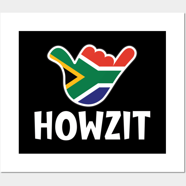 Howzit - South African greeting and shaka sign with South African flag inside Wall Art by RobiMerch